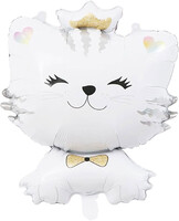 SShape Sevimli Kedi Folyo Balon - Beyaz Renk 71cm - Parti Yıldızı