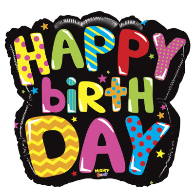 Sshape Siyah - Renkli H. Birthday Işıltılı Balon - 1