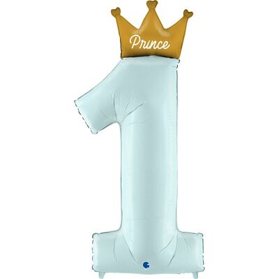 SShape Taçlı 1 Rakamı Folyo Balon 117cm - Mavi Renk - 1
