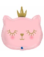 SShape Taçlı Prenses Kedi Folyo Balon - Pembe Renk 76cm - Parti Yıldızı