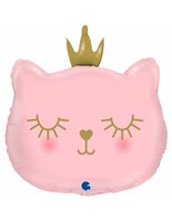 SShape Taçlı Prenses Kedi Folyo Balon - Pembe Renk 56cm - Parti Yıldızı