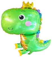 SShape Taçlı Sevimli Dinozor Yeşil Renk Folyo Balon - Parti Yıldızı