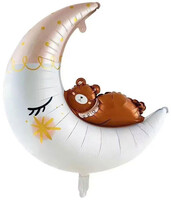 SShape Uykucu Ayı ve Ay Şekilli Folyo Balon 86cm - Parti Yıldızı