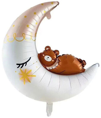 SShape Uykucu Ayı ve Ay Şekilli Folyo Balon 86cm - 1