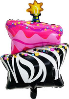 SShape Zebra Desenli Pembe Pasta Folyo Balon - Parti Yıldızı