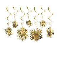 Tavan Süsü 3D Kar Tanesi Dekor Altın Renk 10 Adet - Parti Yıldızı