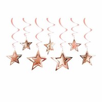 Tavan Süsü 3D Yıldız Dekor Rose Gold 10 Adet - Parti Yıldızı