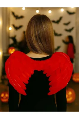 Aksesuar Tüylü Kırmızı Melek Kanadı Küçük 70 cm - 1