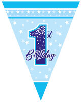 Yıldızlı 1 Yaş Mavi-Beyaz Üçgen Bayrak Afiş - Parti Yıldızı