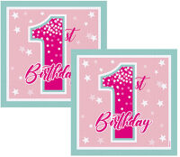 Yıldızlı 1 Yaş Pembe-Mint Peçete 16 Adet - Parti Yıldızı