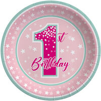 Yıldızlı 1 Yaş Pembe-Mint Tabak 8 Adet - Parti Yıldızı